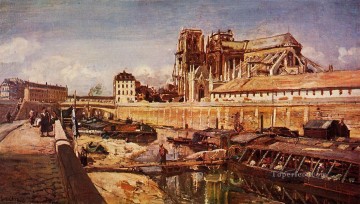 ラルシュヴェーシュ橋から見たノートルダム・ド・パリ ヨハン・バルトルト・ヨンカインド Oil Paintings